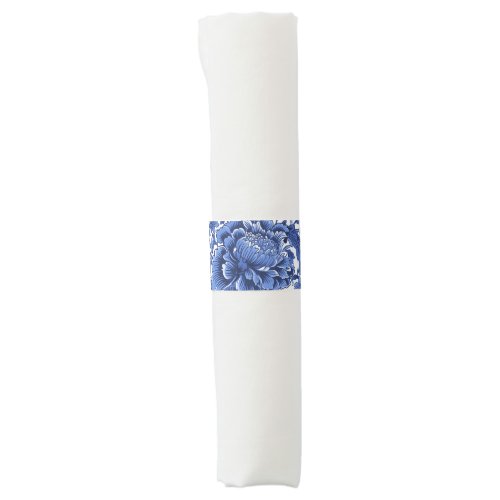 Vintage Blue and White Chintz Traditional Napkin Bands