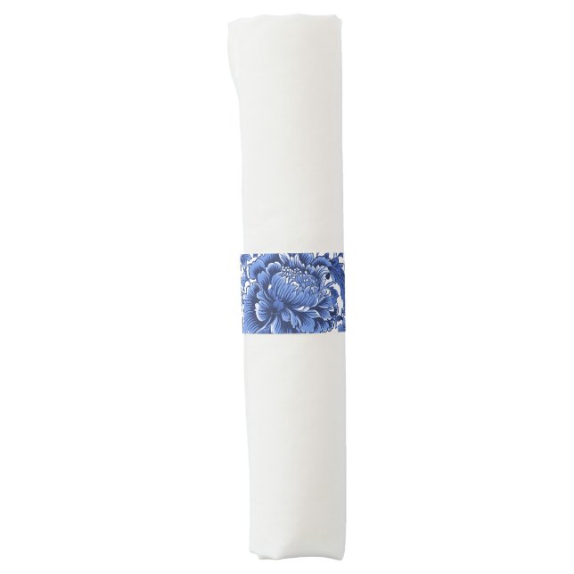 Vintage Blue and White Chintz Traditional Napkin Bands (Front)