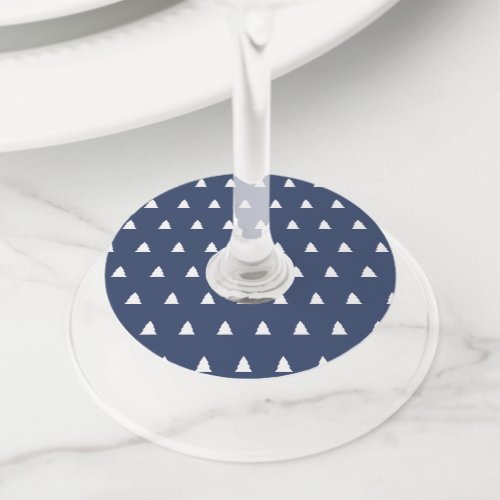 Vintage Blue and White Christmas Tree Pattern Wine Glass Tag