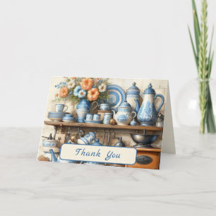 Vintage Blue and White Coffee Pots Thank You Card