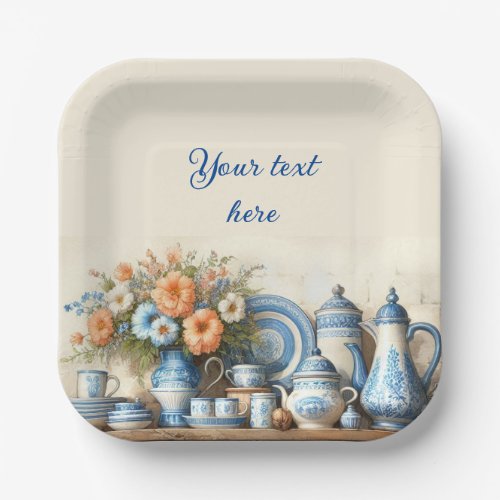 Vintage Blue and White Dishes on Shelf Paper Plate