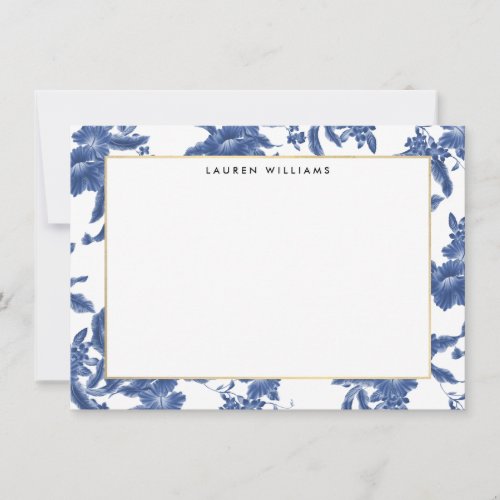 Vintage Blue and White Floral Flat Note Card