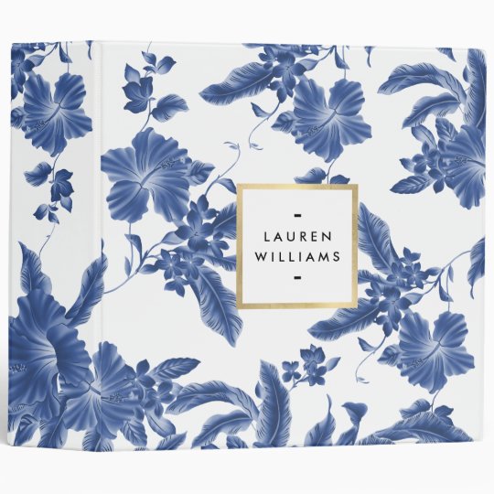Vintage Blue and White Floral Pattern 3 Ring Binder ...