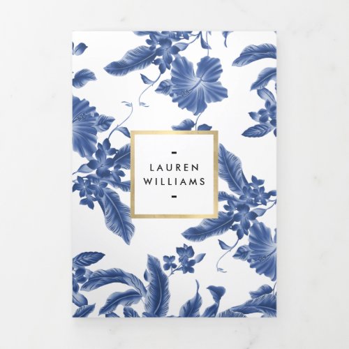 Vintage Blue and White Floral Pattern Brochure