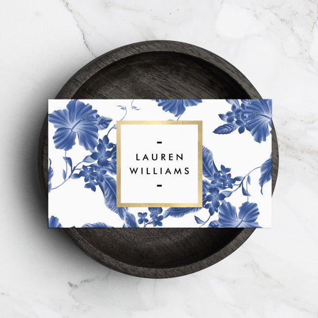 Vintage Blue and White Floral Pattern Business Card (Creator Uploaded)