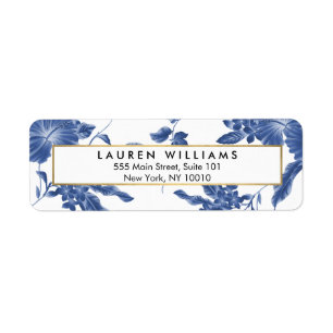 Vintage Blue and White Floral Pattern Label