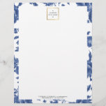 Vintage Blue and White Floral Pattern Letterhead<br><div class="desc">Coordinates with the Vintage Blue and White Floral Pattern Business Card Template by 1201AM. This personalized designer letterhead features a vintage blue and white patterned border for an elegant and timeless look. A faux metallic gold framed box contains your name or business name across the top, while your address and...</div>