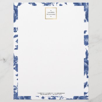 Vintage Blue And White Floral Pattern Letterhead by 1201am at Zazzle