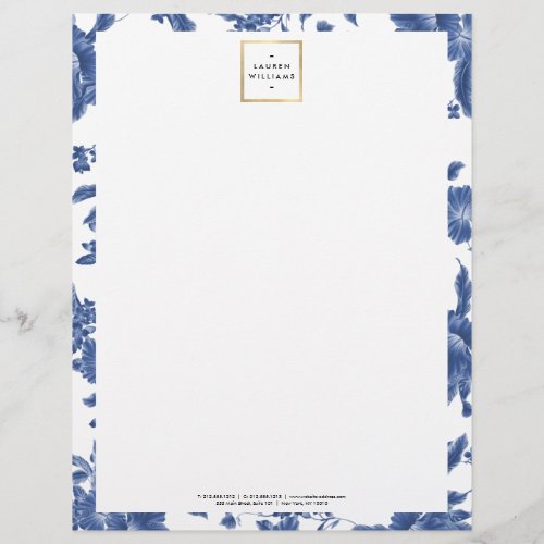 Vintage Blue and White Floral Pattern Letterhead