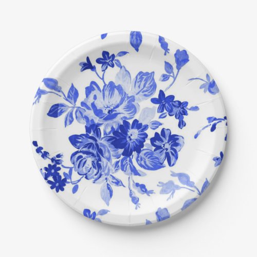 Vintage Blue and White Floral Pattern Paper Plates