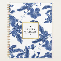 Vintage Blue and White Floral Pattern Planner