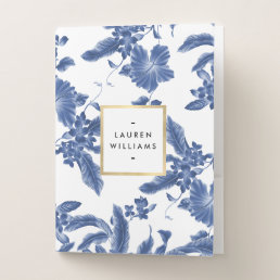 Vintage Blue and White Floral Pattern Pocket Folder