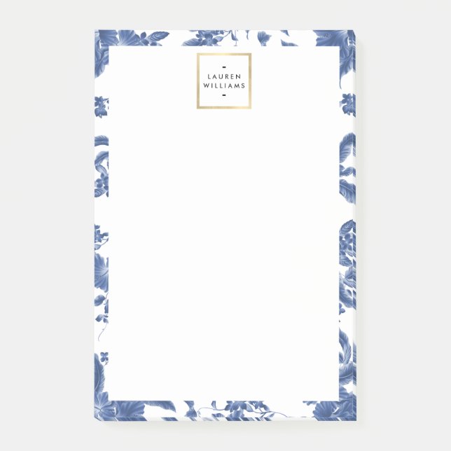 Vintage Blue and White Floral Pattern Post-it Notes (Front)