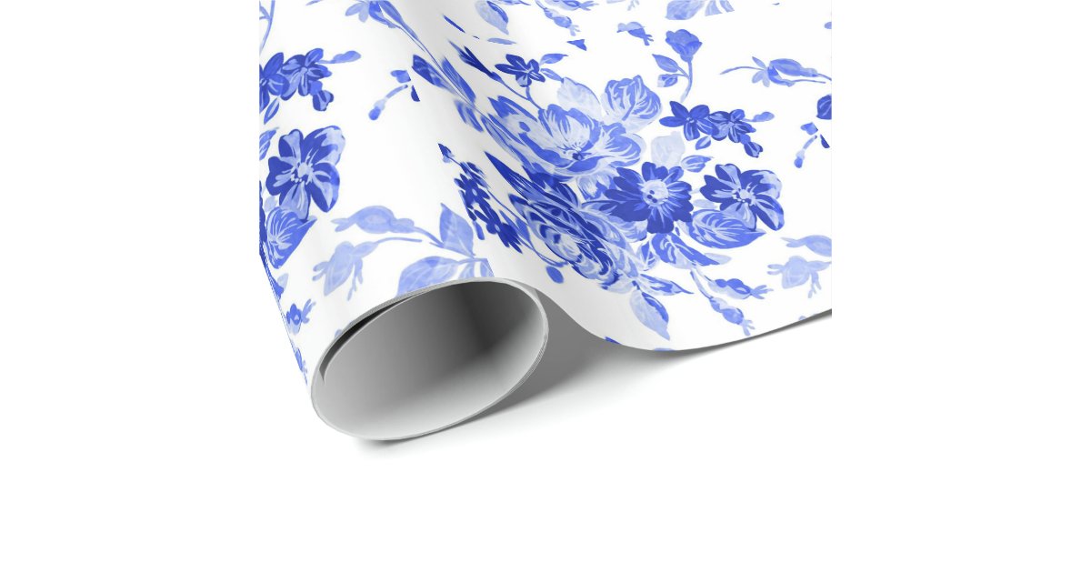 Vintage Blue and White Floral Pattern Wrapping Paper ...