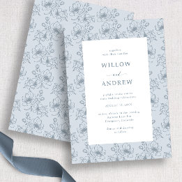 Vintage Blue and White Floral Wedding Invitation
