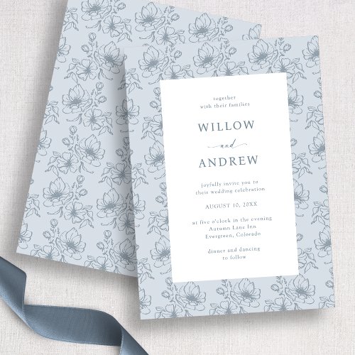 Vintage Blue and White Floral Wedding Invitation