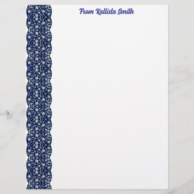 Vintage Blue and White Flower Border Letterhead (Front)