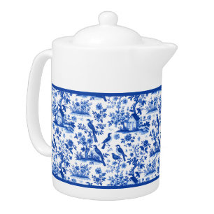 Vintage Blue and White French Floral Teapot