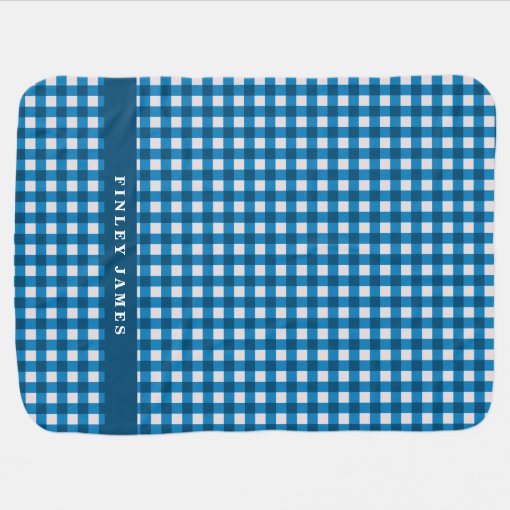 Vintage Blue and White Gingham Plaid Personalized Baby Blanket | Zazzle