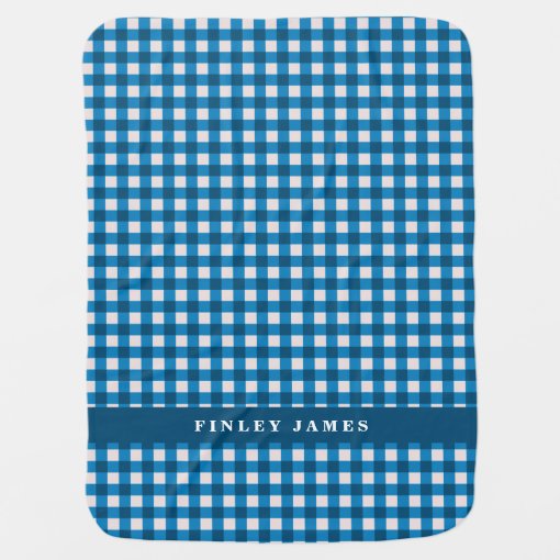 Vintage Blue and White Gingham Plaid Personalized Baby Blanket | Zazzle