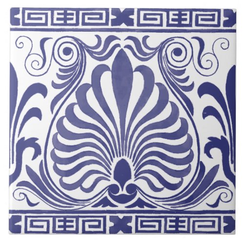 Vintage Blue And White Greek Frieze Pattern Ceramic Tile