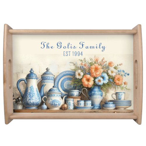 Vintage Blue and White Kitchen Shelf  Serving Tray