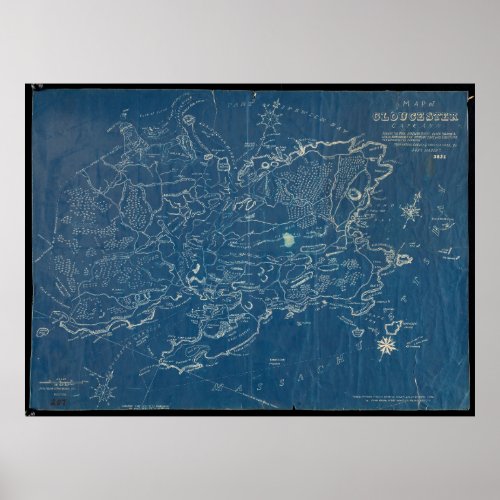 Vintage Blue and White map Gloucester Cape Mass Poster