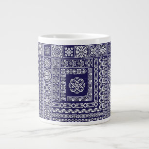 Vintage Blue and White Moroccan Intricate Pattern Giant Coffee Mug