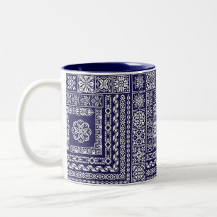 Vintage Blue and White Moroccan Pattern Two-Tone Coffee Mug