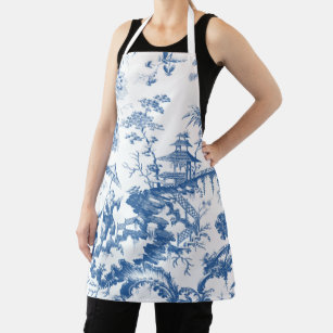 Vintage Blue and White Pagoda Chinoiserie Apron