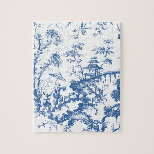 Vintage Blue and White Pagoda Chinoiserie Jigsaw Puzzle