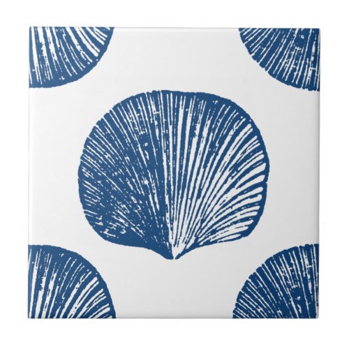 Vintage blue and white seashell print  ceramic tile
