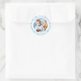 Vintage Blue and White Snowflakes Christmas Photo Classic Round Sticker