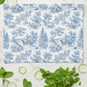 Vintage Blue and White Toile Landscape Kitchen Towel
