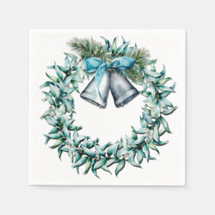 Vintage Blue and White Watercolor Wreath Winter Napkins