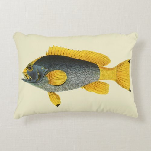 Vintage Blue and Yellow Grouper Fish Marine Life Accent Pillow
