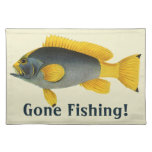 Vintage Blue and Yellow Grouper Fish, Marine Life Cloth Placemat