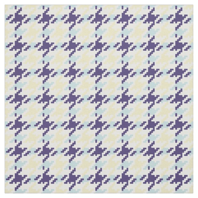 Vintage blue and yellow houndstooth plaid pattern fabric (Swatch)