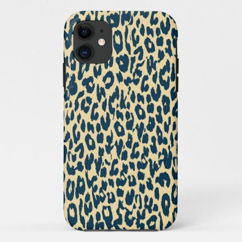 Vintage blue animal print texture of leopard iPhone 11 case