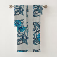 Vintage Blue Antique Flower art rustic Tile Decor