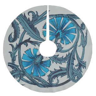 Vintage Blue Antique Flower art rustic Tile Decor Brushed Polyester Tree Skirt
