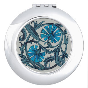 Vintage Blue Antique Flower art rustic Tile Decor Compact Mirror
