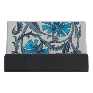 Vintage Blue Antique Flower art rustic Tile Decor Desk Business Card Holder