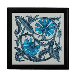 Vintage Blue Antique Flower art rustic Tile Decor Gift Box