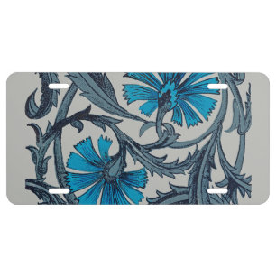 Vintage Blue Antique Flower art rustic Tile Decor License Plate