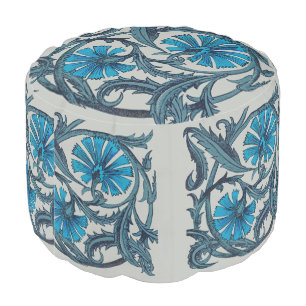 Vintage Blue Antique Flower art rustic Tile Decor Pouf