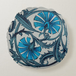 Vintage Blue Antique Flower art rustic Tile Decor Round Pillow