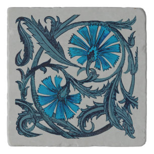 Vintage Blue Antique Flower art rustic Tile Decor Trivet
