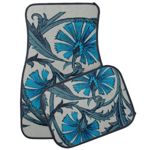 vintage blue antique flower arts crafts rustic car floor mat