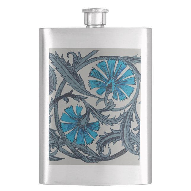 vintage blue antique flower arts crafts rustic flask (Front)